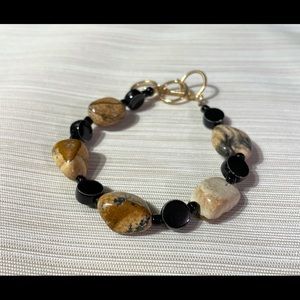 Brown stone and black beaded bracelet hand made boho bohemian earth casual